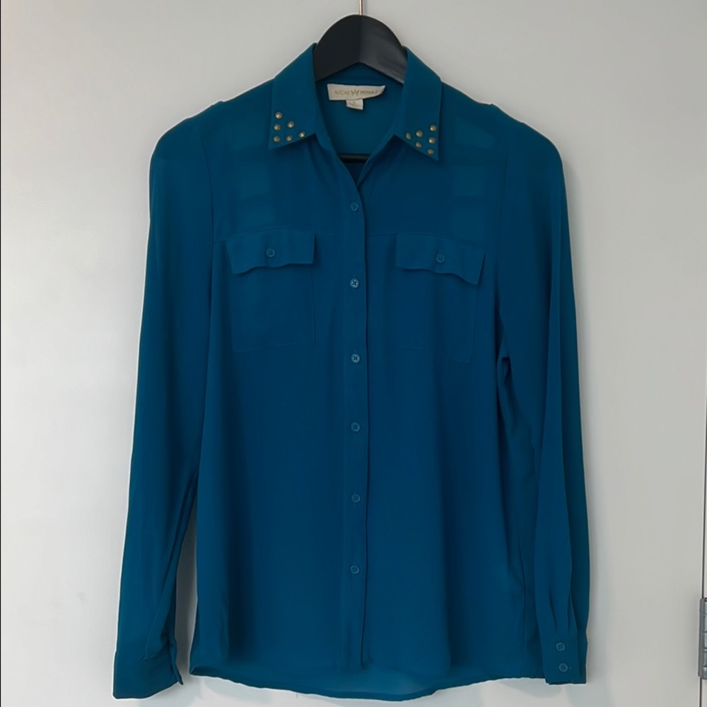 Nicki Minaj Dark Teal Long Sleeve w/Gold/Brassy Embellished Button Down Shirt